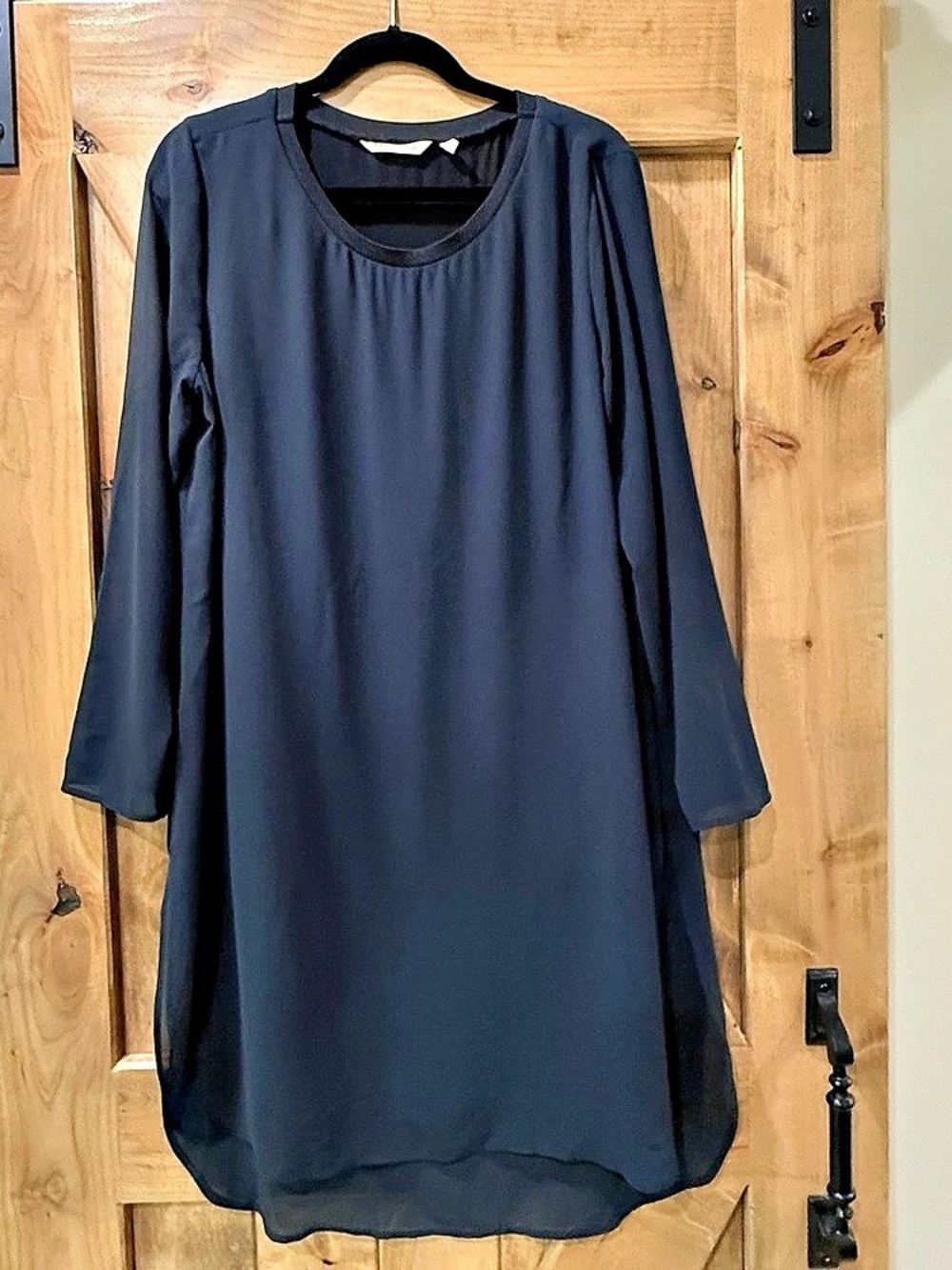 Soft Surroundings Long Sleeve Dress in Black Chiffon Sz L
